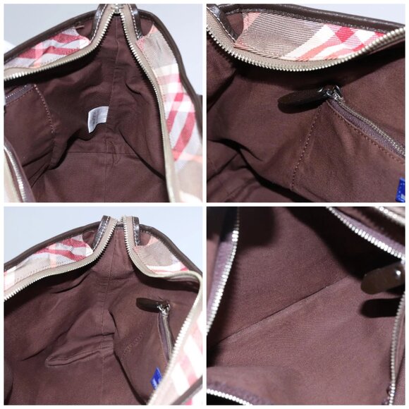 BURBERRY Nova Check Blue Label Hand Bag Nylon Red Brown Auth - Picture 15 of 16